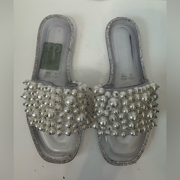 Jessica Simpson Pearl Embellished Clear Gel Slides Sandals - Picture 4 of 4